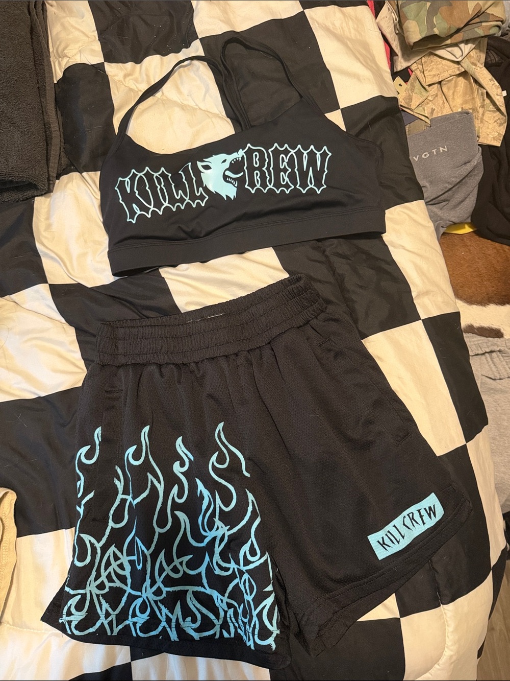 Kill Crew Black & Aqua Flame Athletic Shorts Set